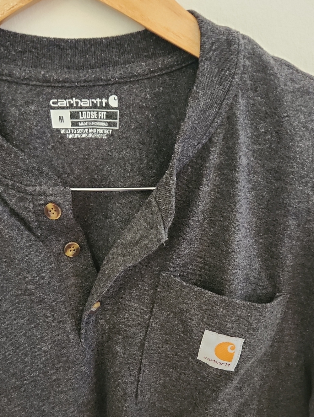 Carhartt Mens Charcoal Henley Pocket Short Sleeve Loose Fit Tee Medium - Picture 3 of 5